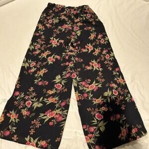 Hippie Rose floral wide leg flowy boho lightweight elastic waist pull pants med